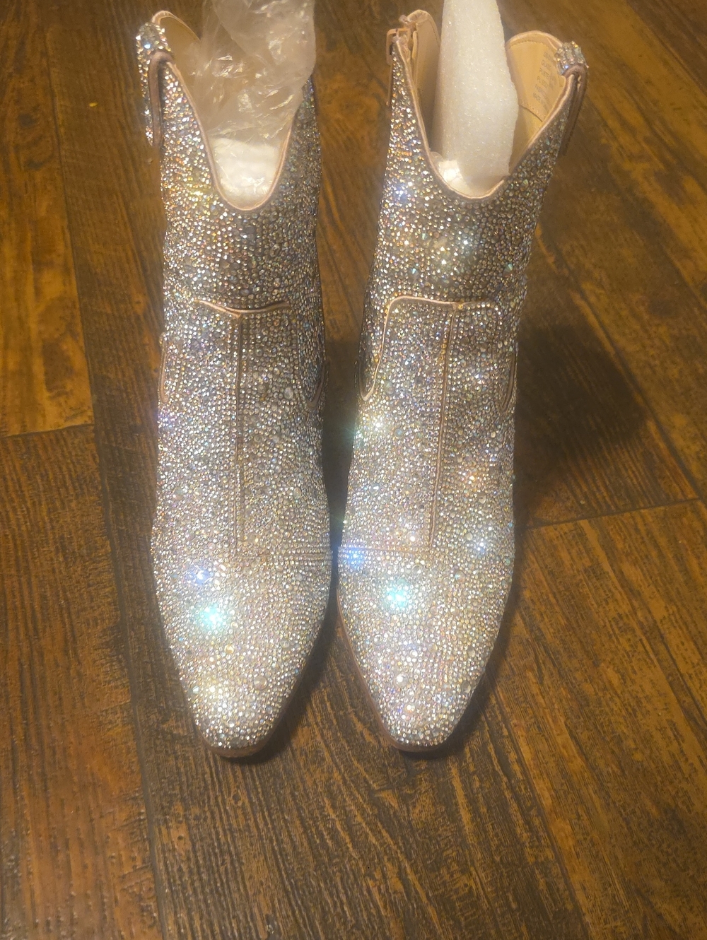 Betsey Johnson Crystal-Embellished Pointed Toe Ankle Boots - Silver